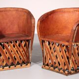 Folk art equipale ostrich chair leather mexico 1970s