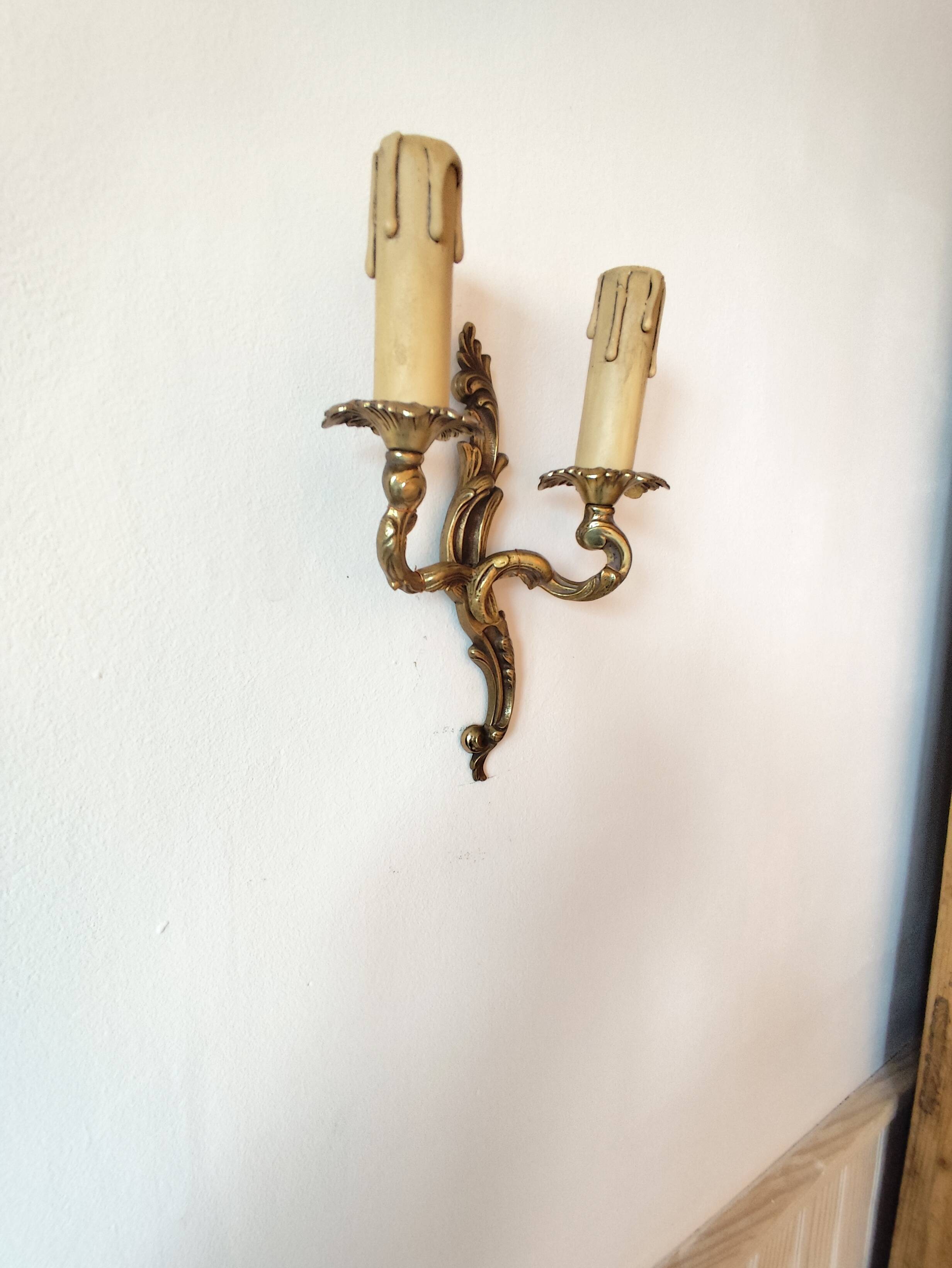 Pair of 19th century Louis XV style gilt bronze wall lights with 2 branches
