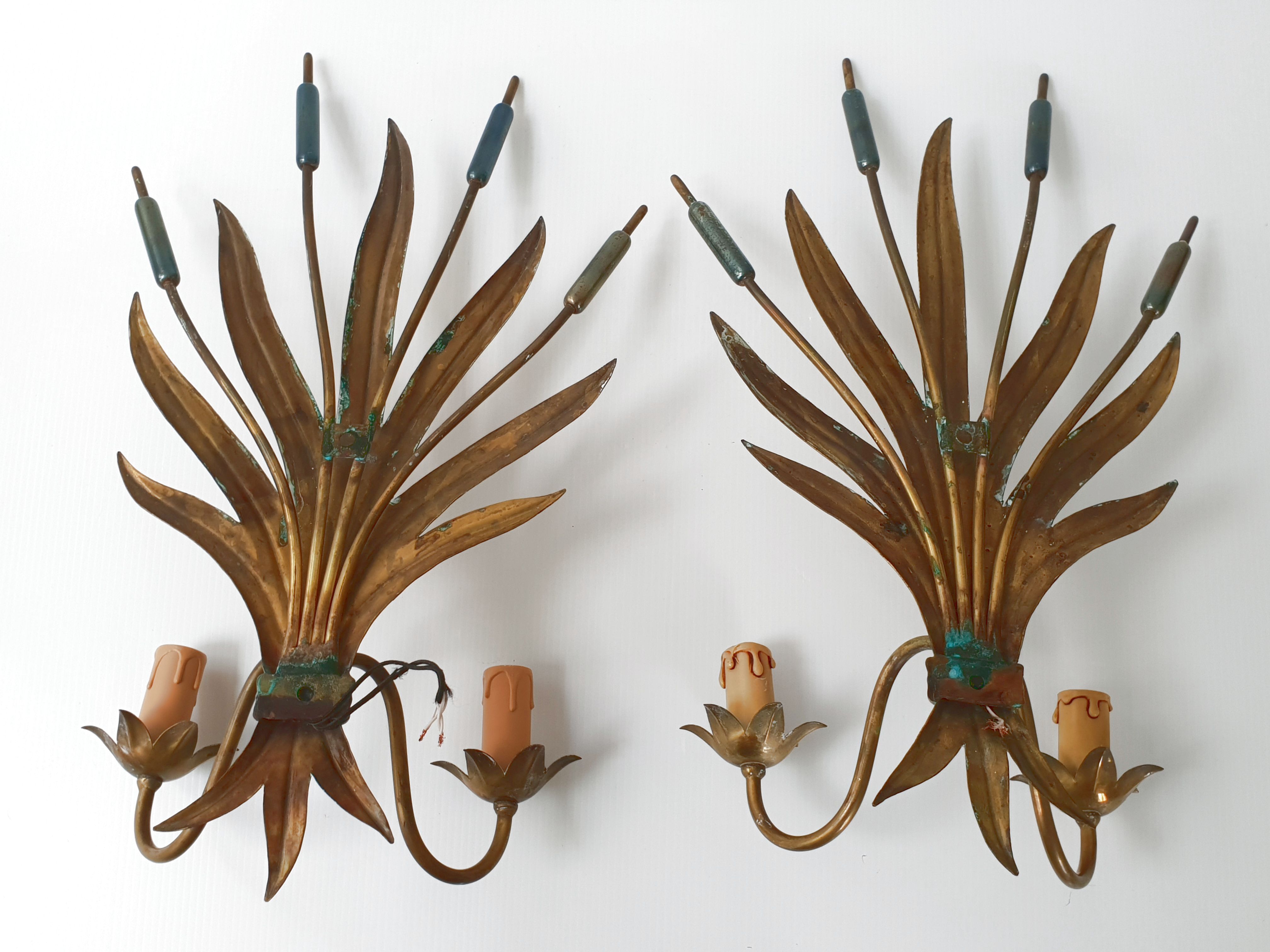 Pair of vintage reed sconces 1970