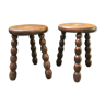 Pair of tripod stools made of turned wood