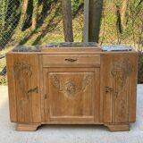Parisian art deco 2-part buffet renovated in solid oak and marble 1940