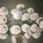 Tableau nature morte aux fleurs blanches années 70