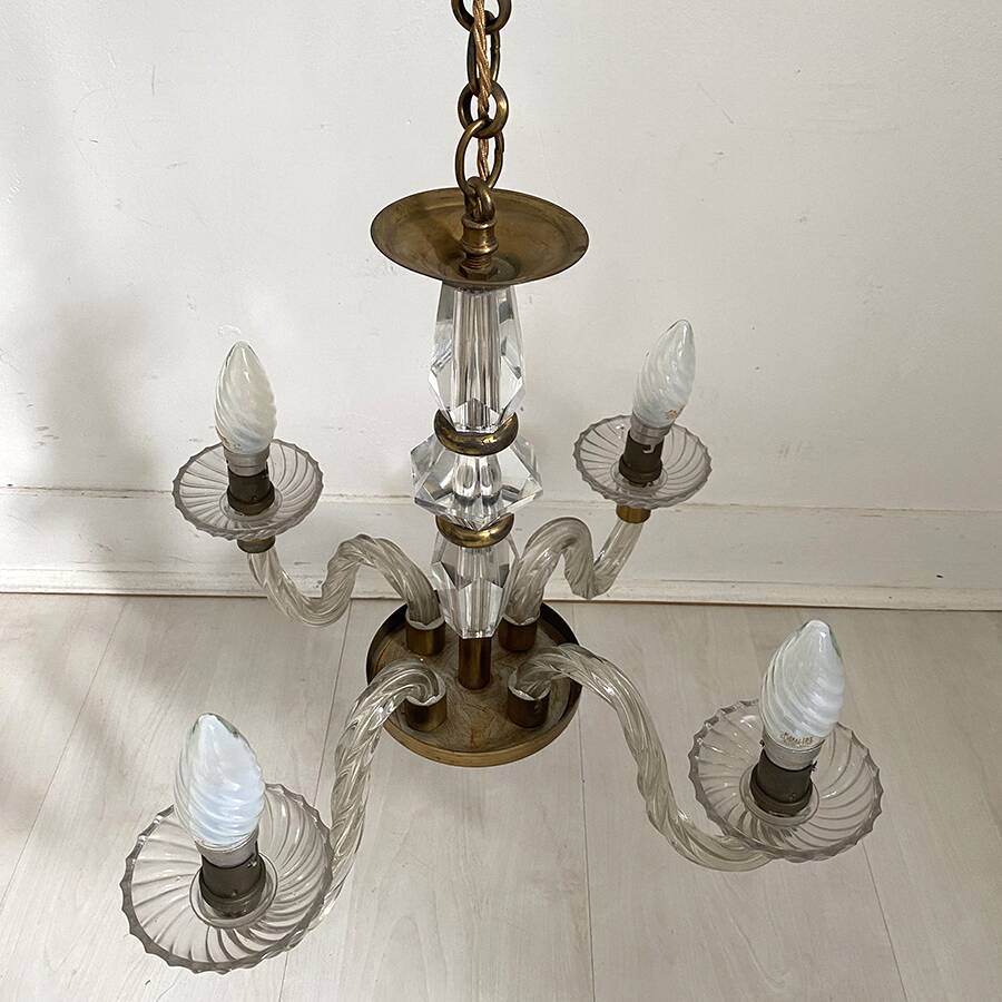 Vintage 1950s glass and brass suspension light