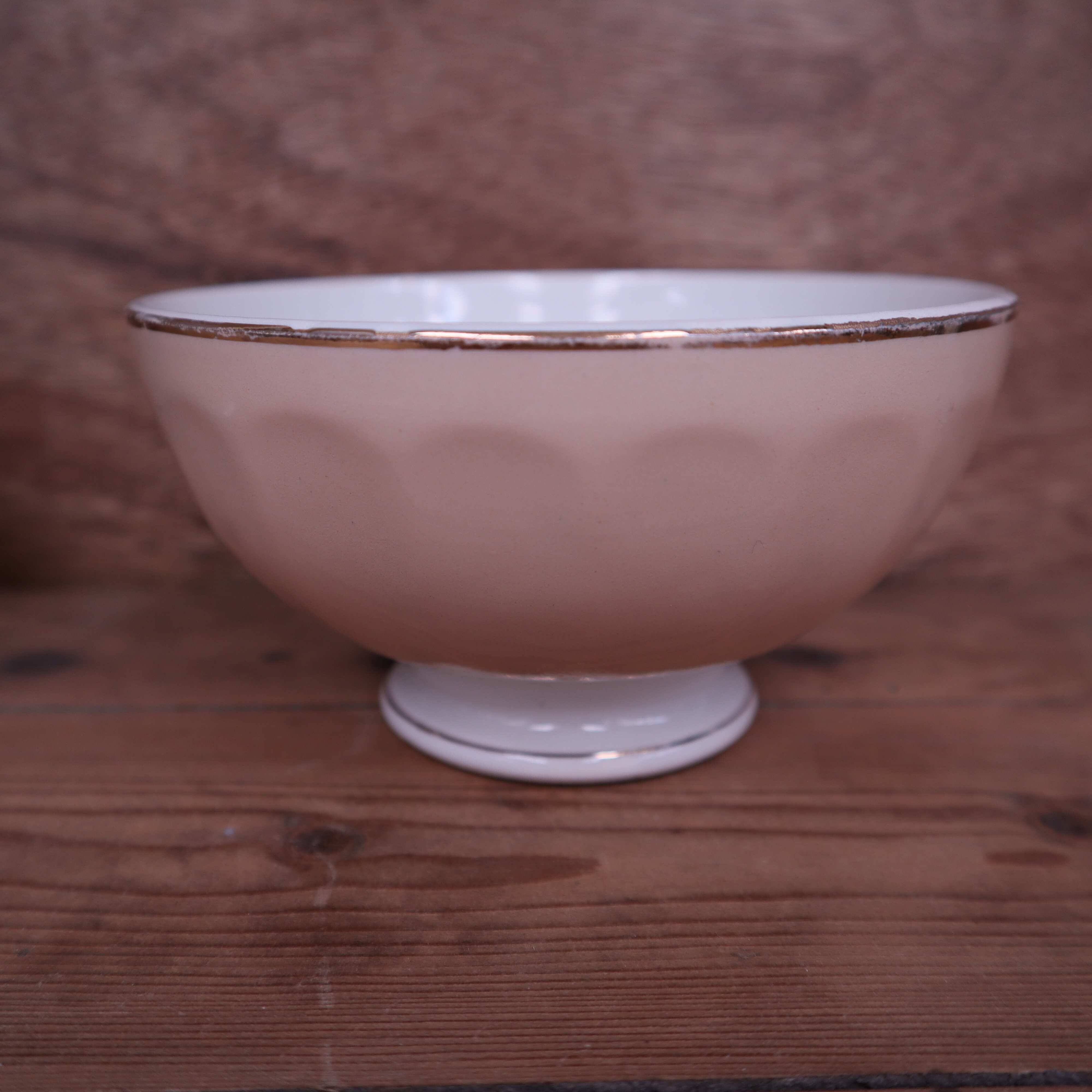 3 antique pale pink earthenware bowls from Moulin Des Loups