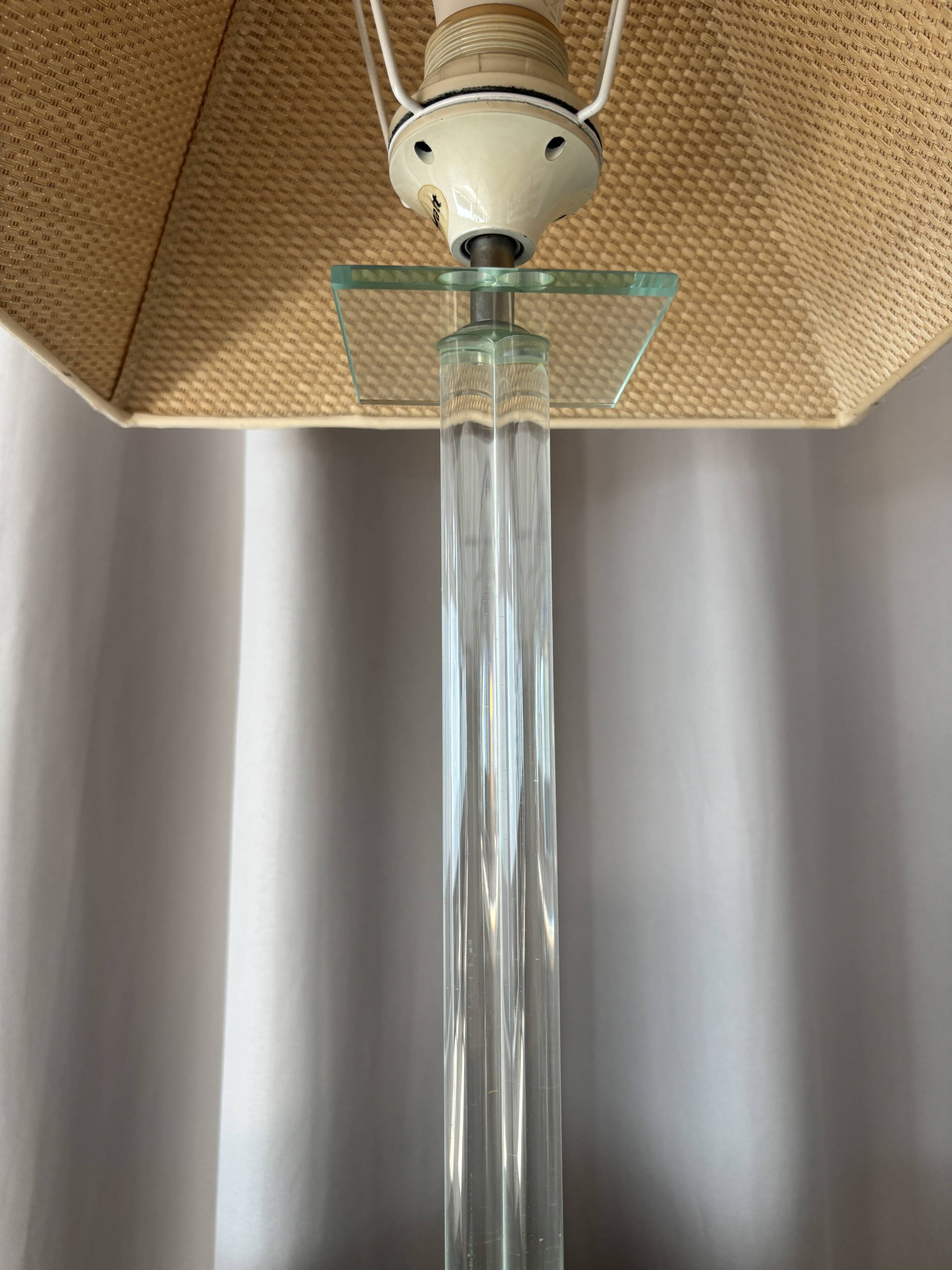 Vintage Hollywood Regency Acrylic Table Lamp with Original Woven Shade