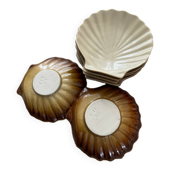 Set of 6 rare vintage beige ceramic scallops