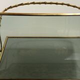 Maison Baguès Style Brass and Faux Bamboo Glass Magazine Rack, 1960s