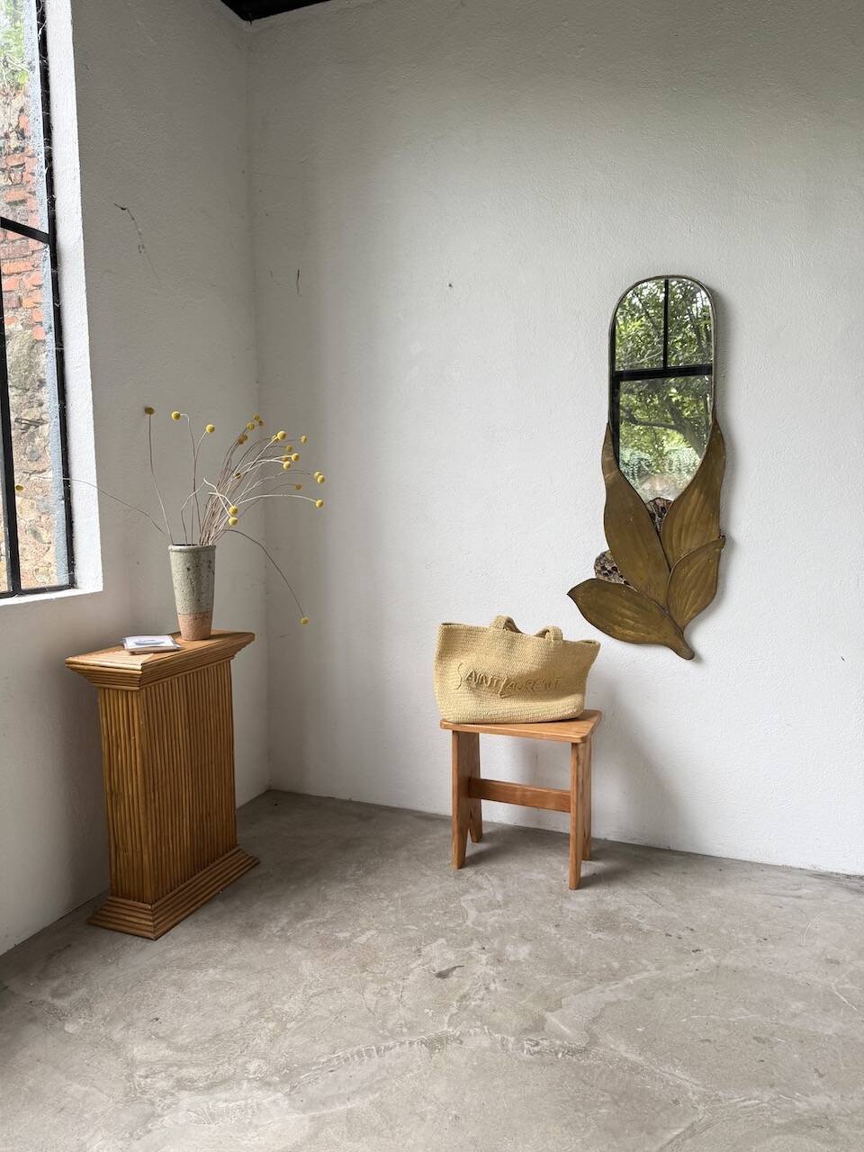 Brass flower oval mirror 1960