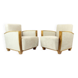 Set Of Two Art Deco Armchairs In Walnut And Fabric, Czechoslovakia 1930s