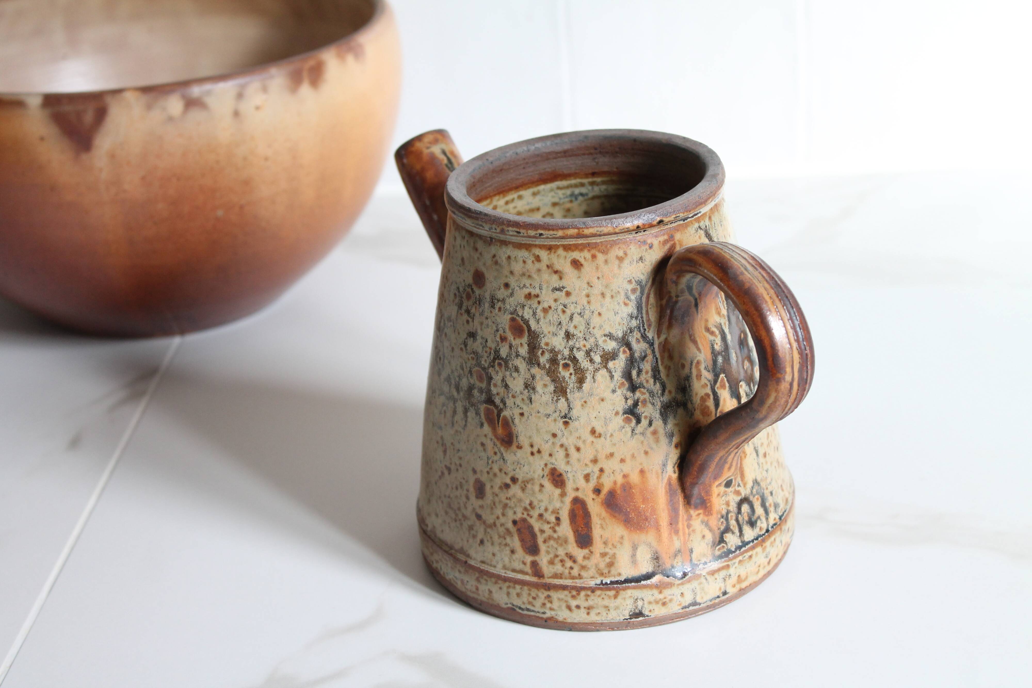 Vintage stoneware pottery, glazed ceramic jug by Jean Pierre Prudhomme.