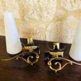 Pair of wall sconces in opaline and brass 60s