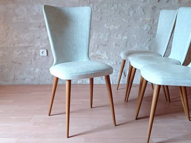 4 vintage Baumann Essor chairs in wood and skai from the 1960s