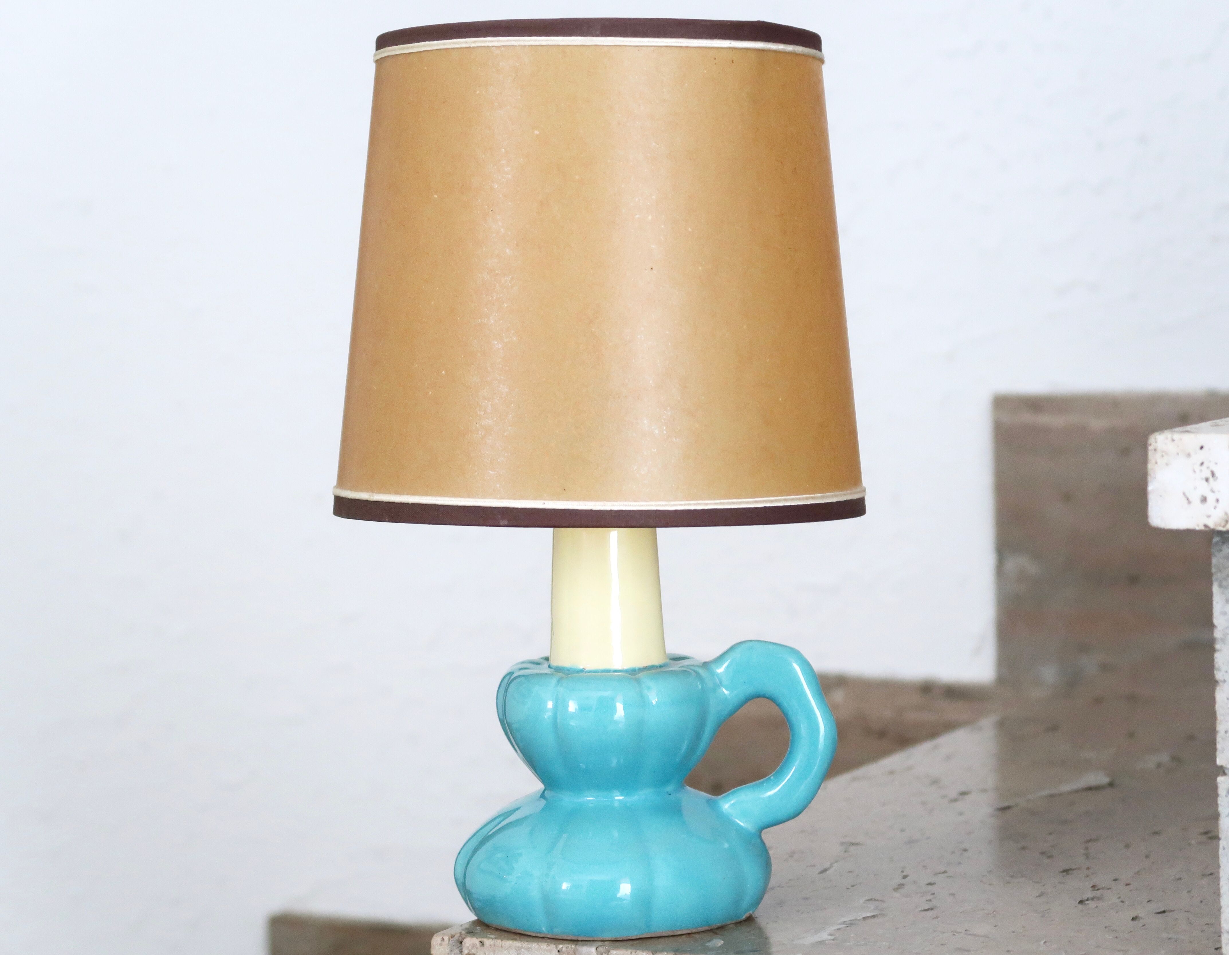 Blue ceramic lamp in the shape of a candle holder, 1960s