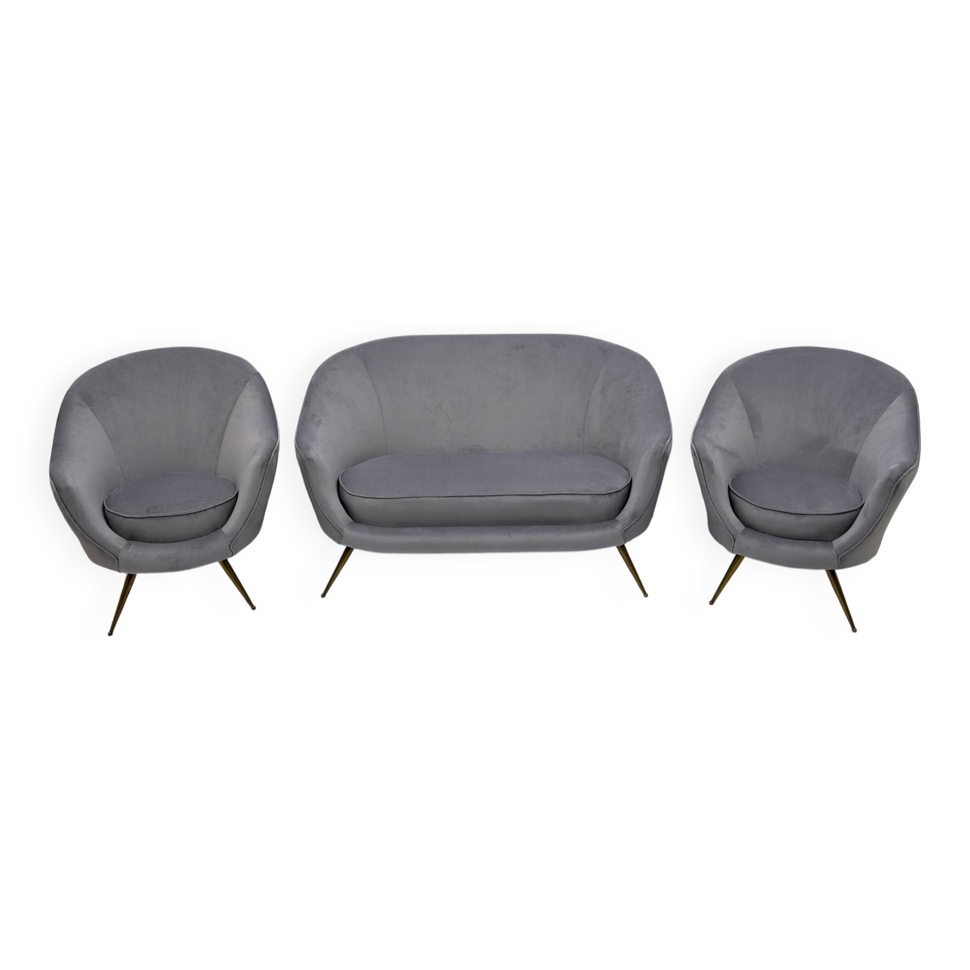 Canapé courbé et deux fauteuils italiens de style mid-century moderne de Federico Munari, 50
