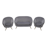 Canapé courbé et deux fauteuils italiens de style mid-century moderne de Federico Munari, 50