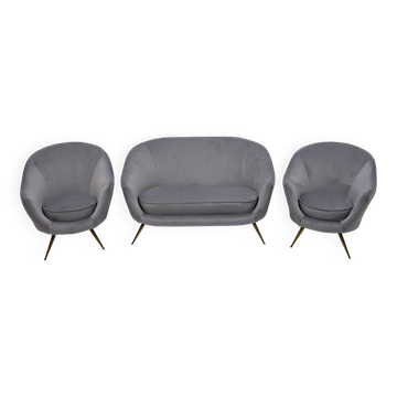Canapé courbé et deux fauteuils italiens de style mid-century moderne de Federico Munari, 50