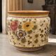Large Italian Hand-Painted Ceramic Jardinière with Floral and Grape Motifs,