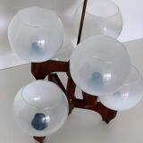 Wooden lamp with 6 gradient glass plafonds
