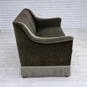 1970s, Danish 3-seater sofa, green furniture velour, beech wood.