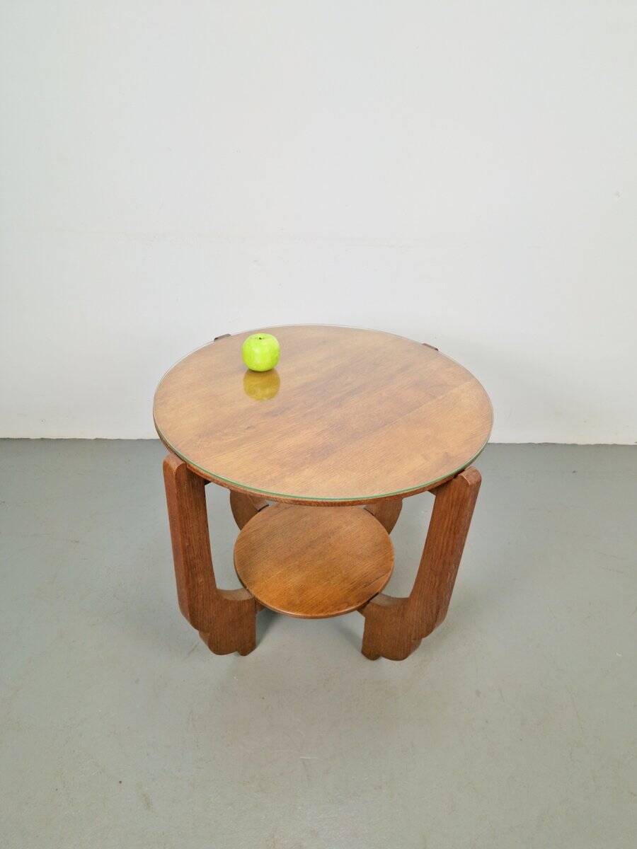 Table d'appoint en chêne rond de style Art Déco, années 1930