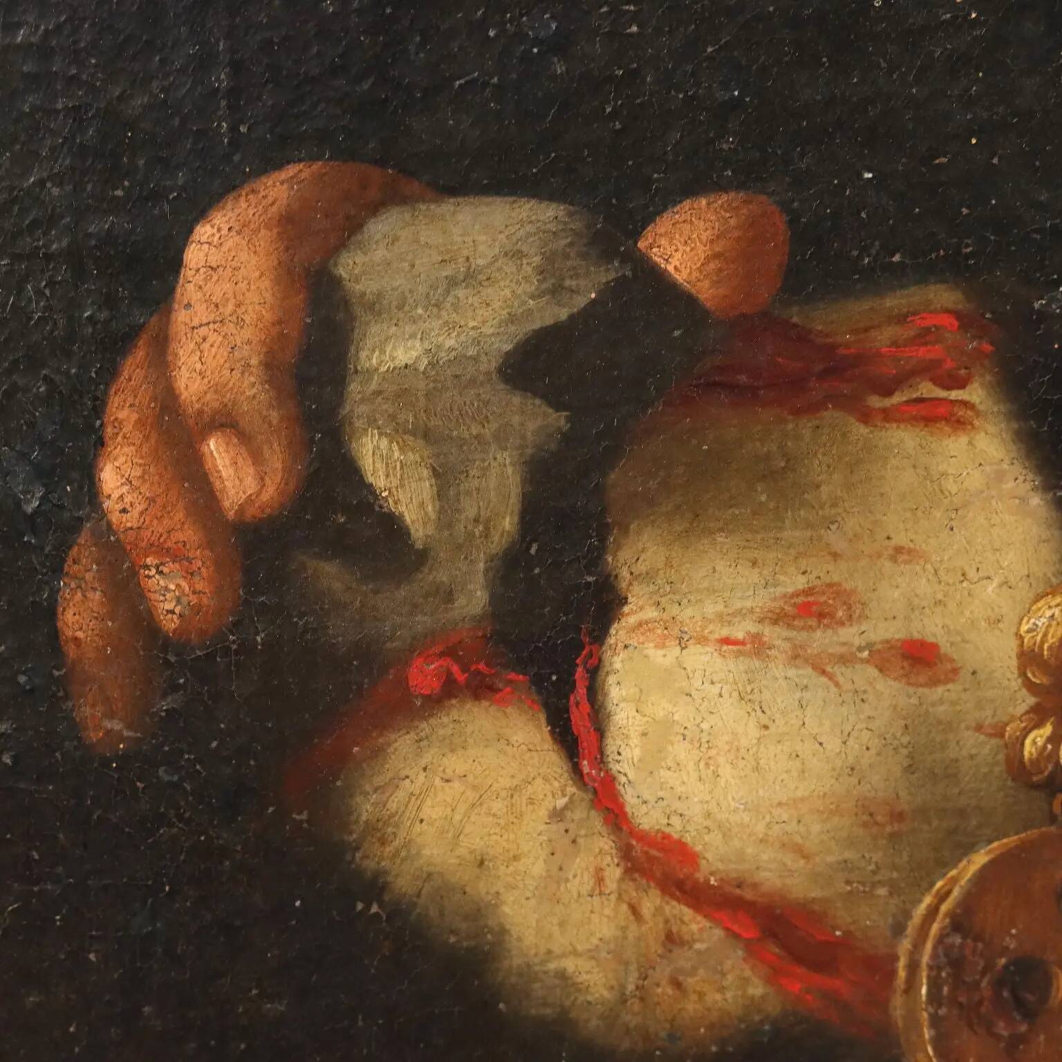 Ancient painting with a religious subject, oil on canvas, 18th century.