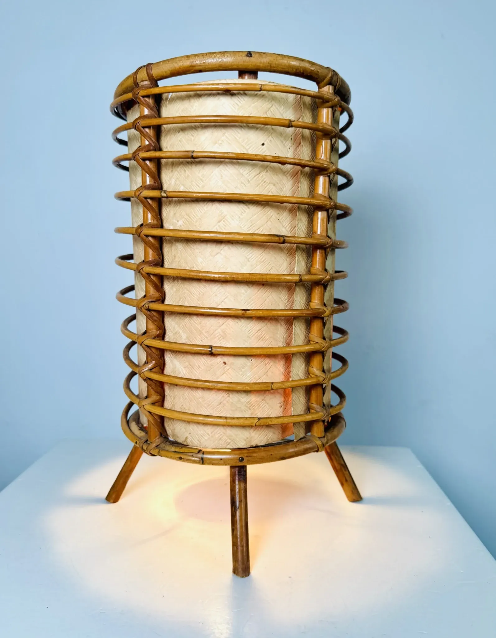 Louis Sognot Bamboo And Parchement Table Lamp, France, 1960S