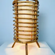 Louis Sognot Bamboo And Parchement Table Lamp, France, 1960S