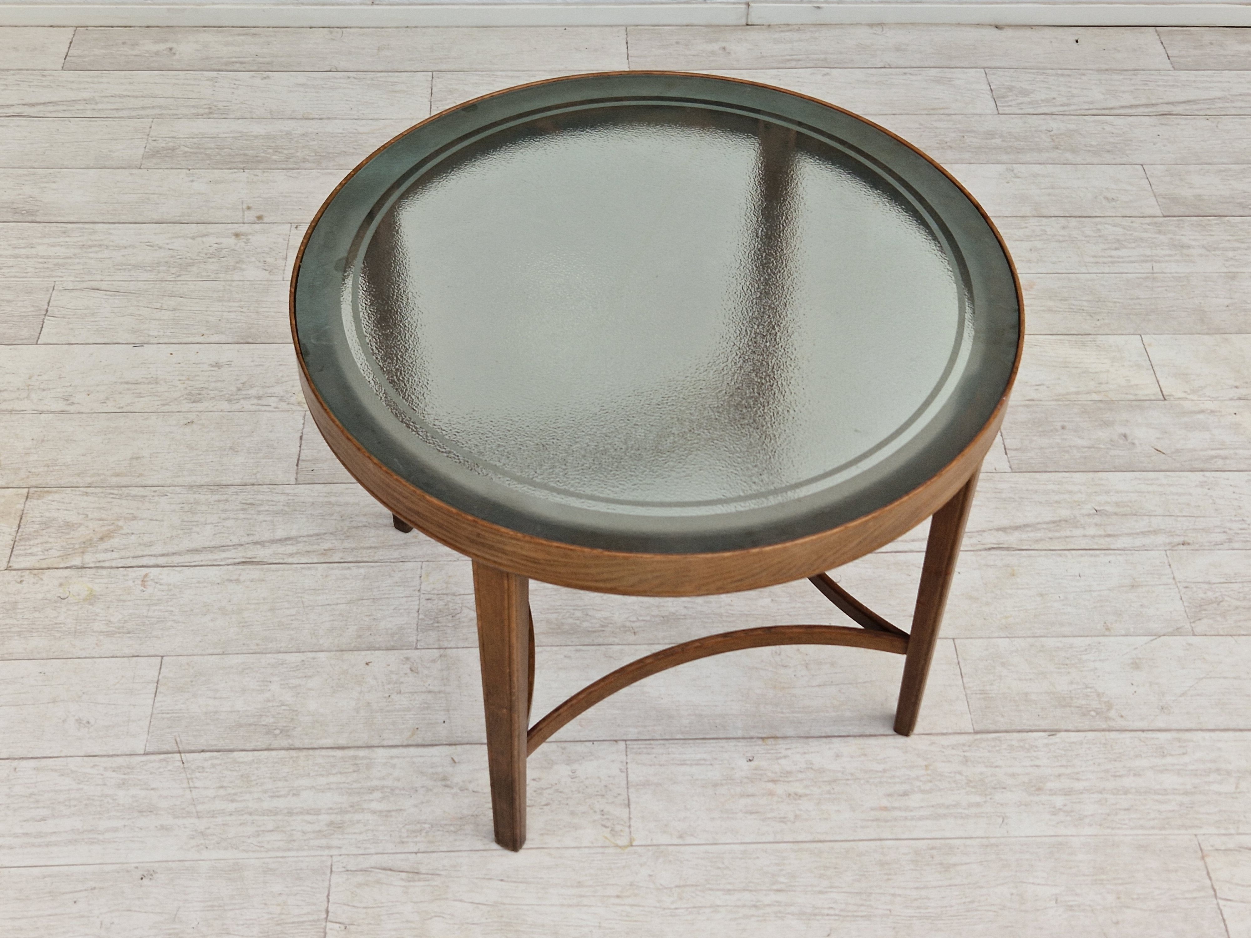 1950s, danish design, coffee table, glass, oak wood, original condition.