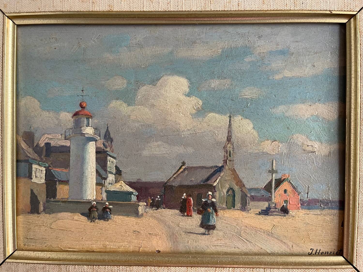 Tableau : huile sur panneau vue de port breton