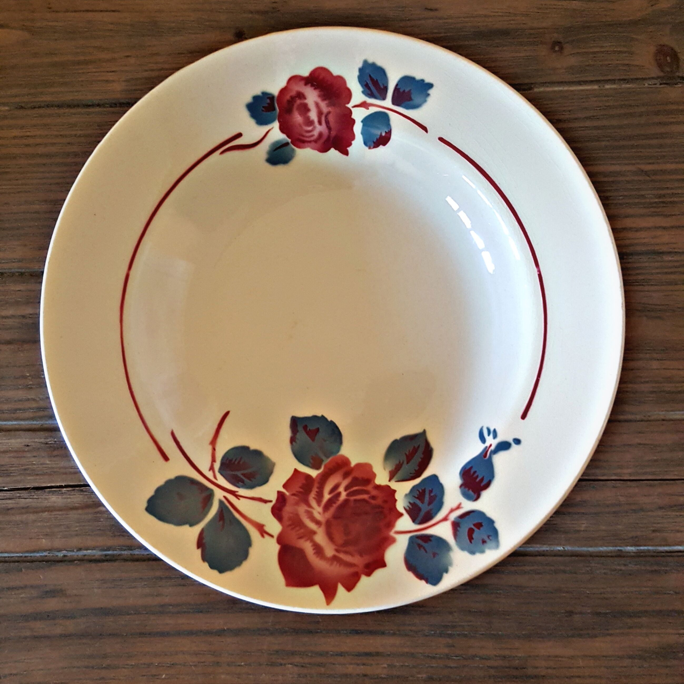 6 hollow Plates Badonviller porcelain floral pattern (roses)