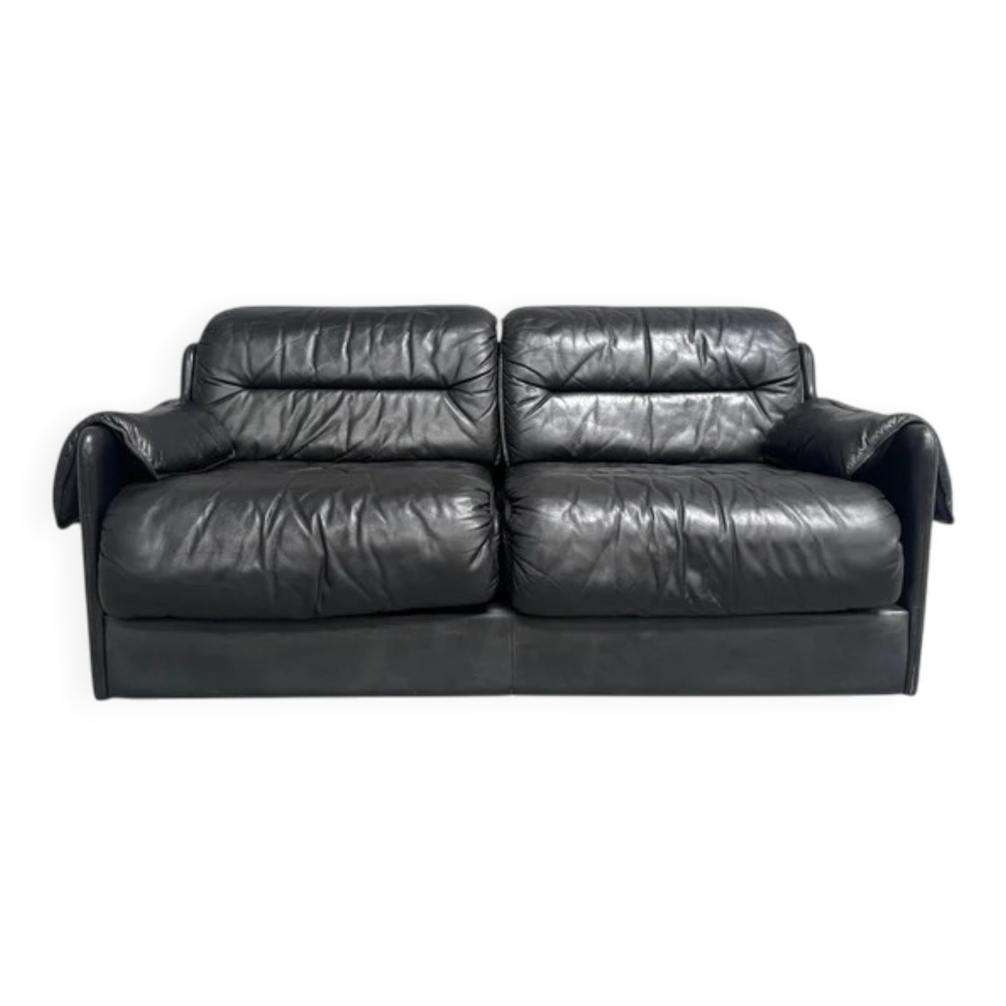 Black leather 2 seat sofa by Dreipunkt, 1970s