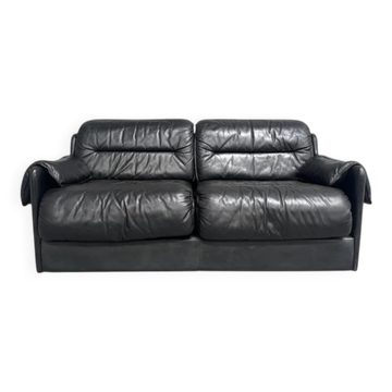 Black leather 2 seat sofa by Dreipunkt, 1970s