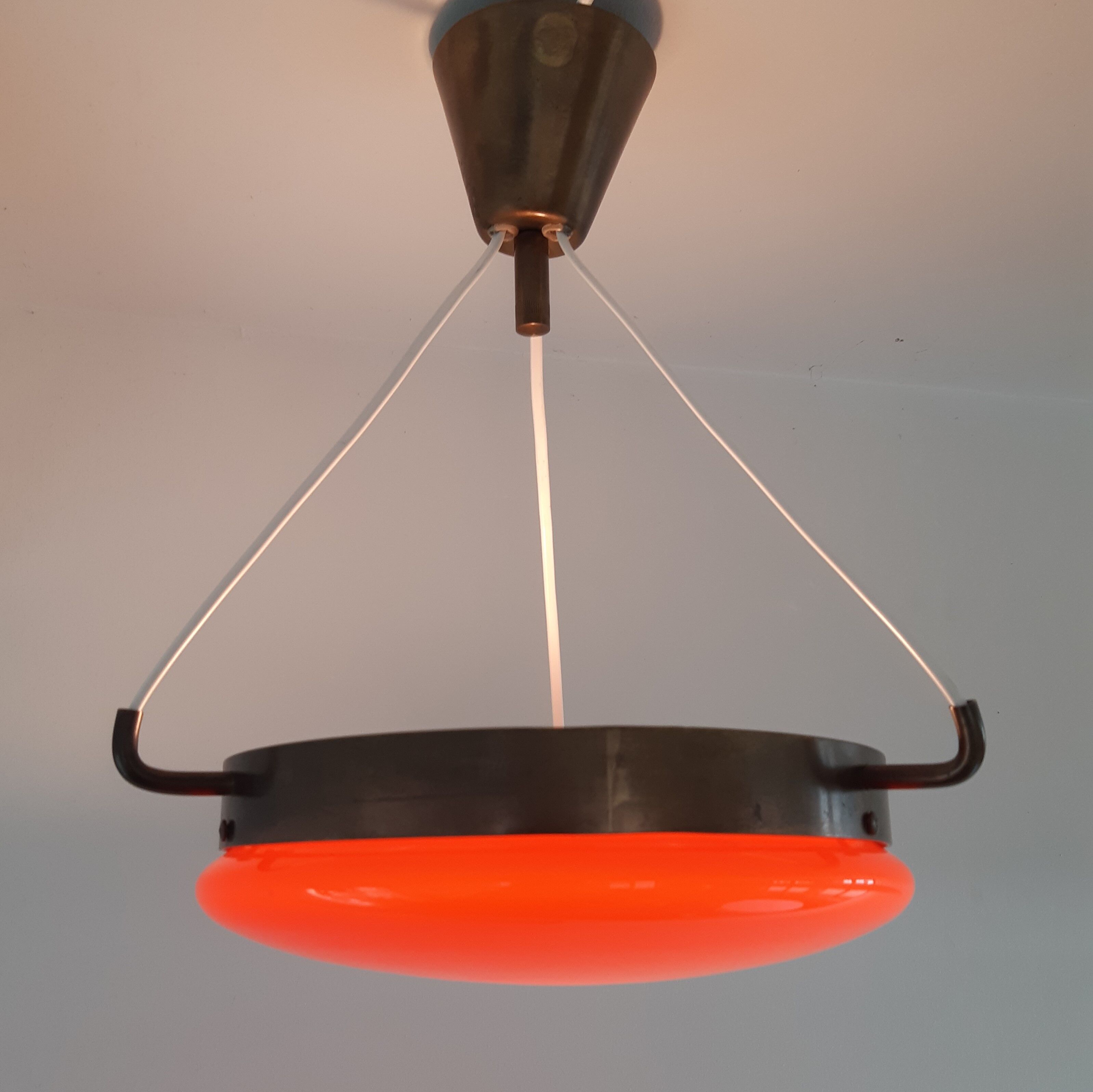 Vintage orange glass and brass ceiling lamp