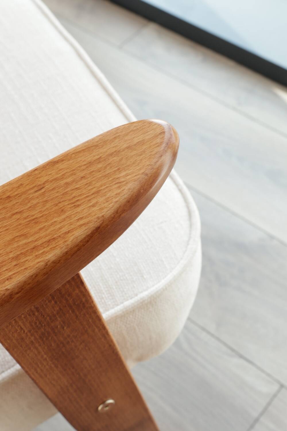 Fauteuil Lounge Vintage Crème Blanche Tissu Bois Naturel Design Scandinave