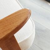 Fauteuil Lounge Vintage Crème Blanche Tissu Bois Naturel Design Scandinave