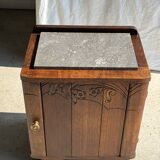 Art Deco wooden bedside table with marble top and one drawer