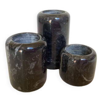 Trio of black marble candle holders