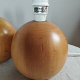 Duo of lamp feet ball beech wood, the turnery of the penny, vintage
