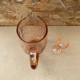 Antique Pink Blown Glass Pitcher Set + 6 Vintage Liqueur Glasses
