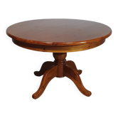 Table à manger en bois de pin des années 70 / table à pieds en colonne en bois au design à 4 pieds avec plateau rond