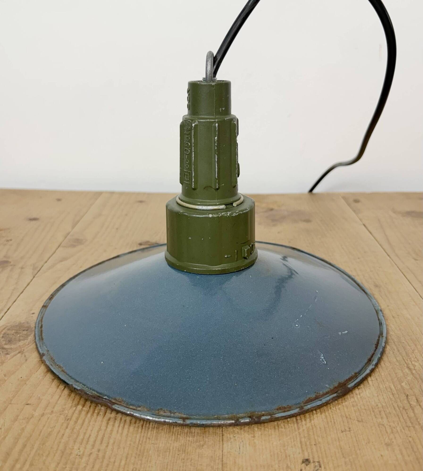 Industrial Blue Enamel Military Pendant Lamp with Cast Aluminium Top, 1960