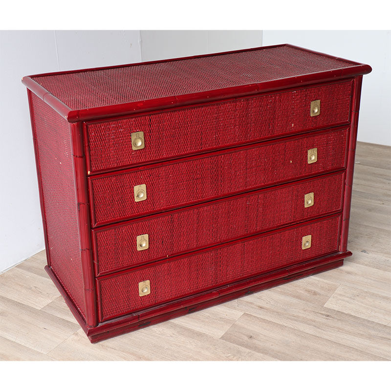 Vintage Dal Vera chest of drawers in bamboo and wicker, 1960