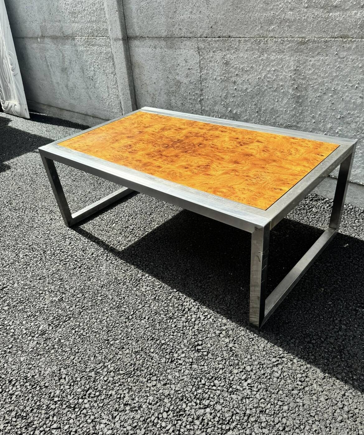 Vintage chrome and wood coffee table, 1970s