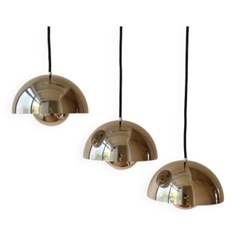 Set of 3 vintage chrome Verner Panton Flowerpot Pendant Lamp by Louis Poulsen