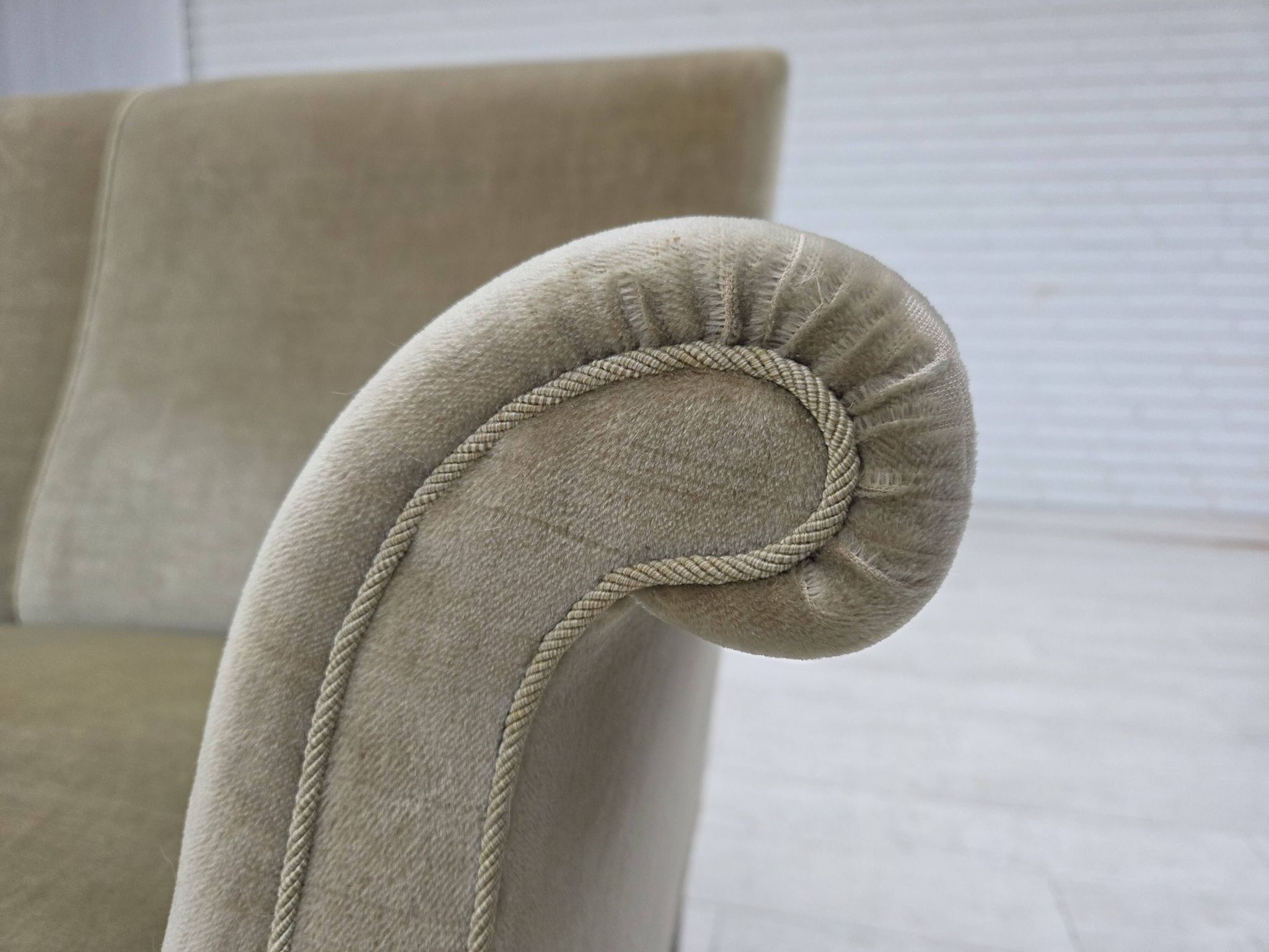 1960s, Danish 3-seater sofa, light green furniture velour.