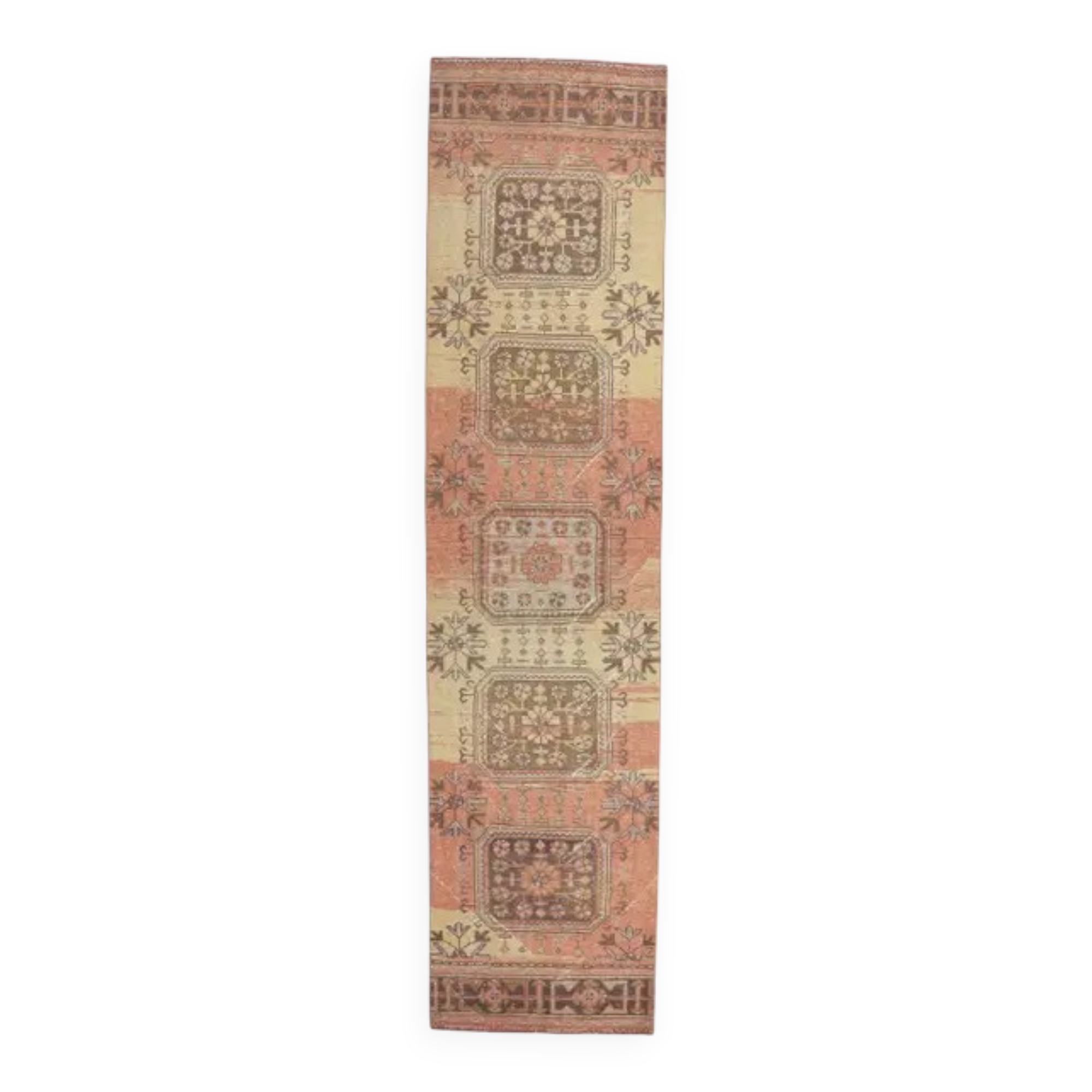1970s Vintage Turkish Hand-Knotted Floral Runner 84x358