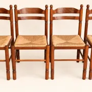 Set of 4 rustic chairs in Louis XIII style, with rush seats, early 20th century.