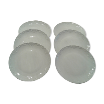 Set of 6 Tharaud Limoges porcelain flat plates. Diameter 21.5 cm