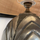 Vintage lamp in brassware René Delavan, pewter and raffia