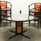 Table and 6 armchairs Baumann Diese, design Pagnon Pelhaître, Wenge color and red,